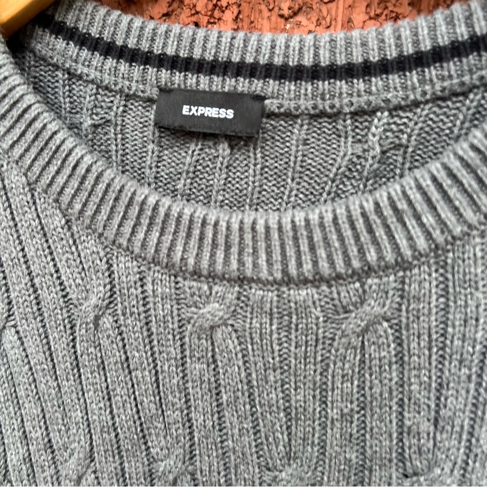 Express Gray Cable Knit Pullover Sweater - image 5